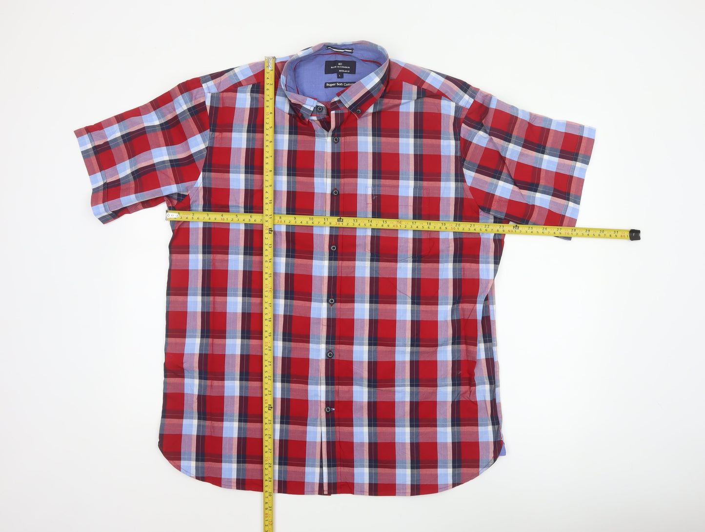 Blue Harbour Men’s Red Plaid Cotton Short Sleeve Button-Up Shirt L