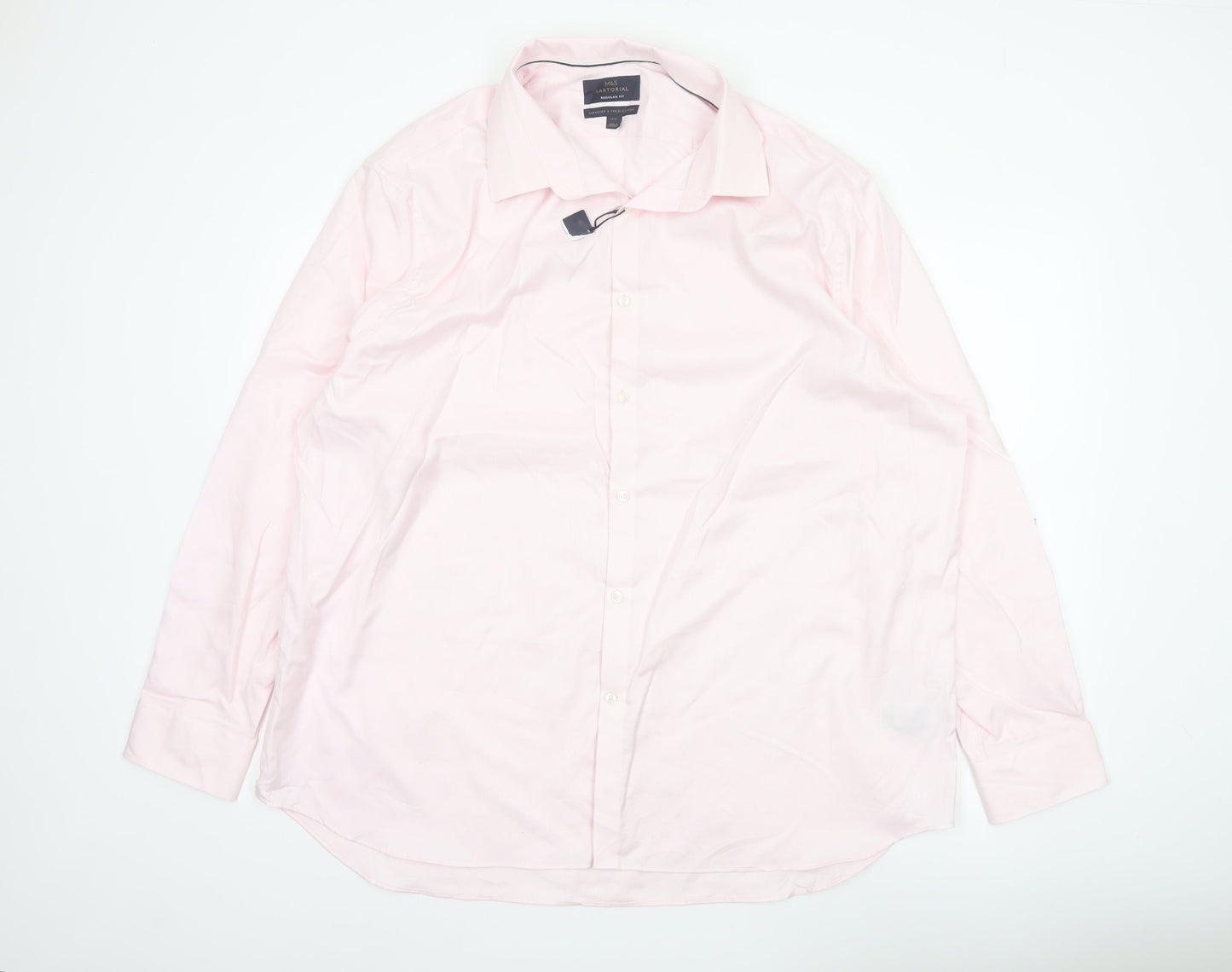 Marks & Spencer Men Pink 18.5 Regular Fit Herringbone Cotton Shirt