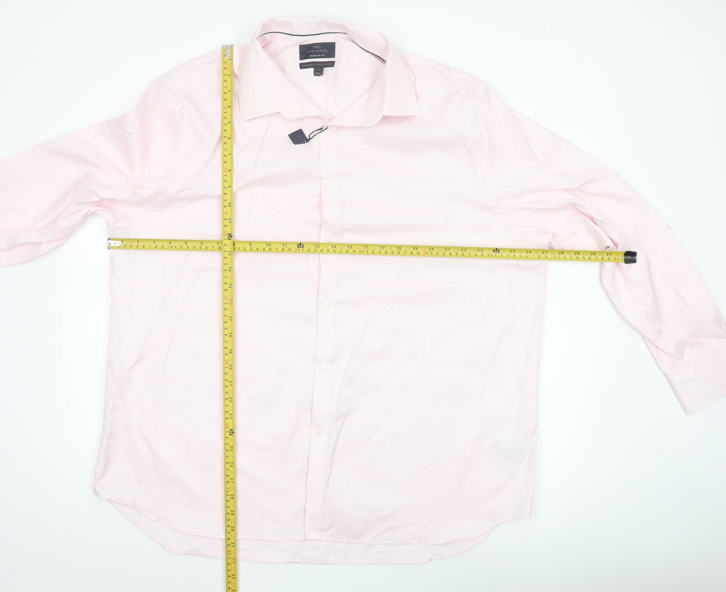 Marks & Spencer Men Pink 18.5 Regular Fit Herringbone Cotton Shirt