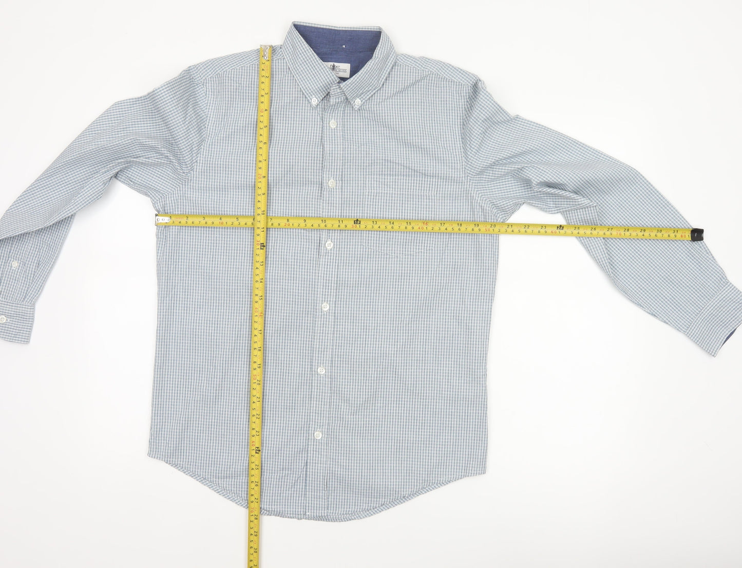 Next Men's Blue White Check S Button-Down Long Sleeve Cotton Shirt