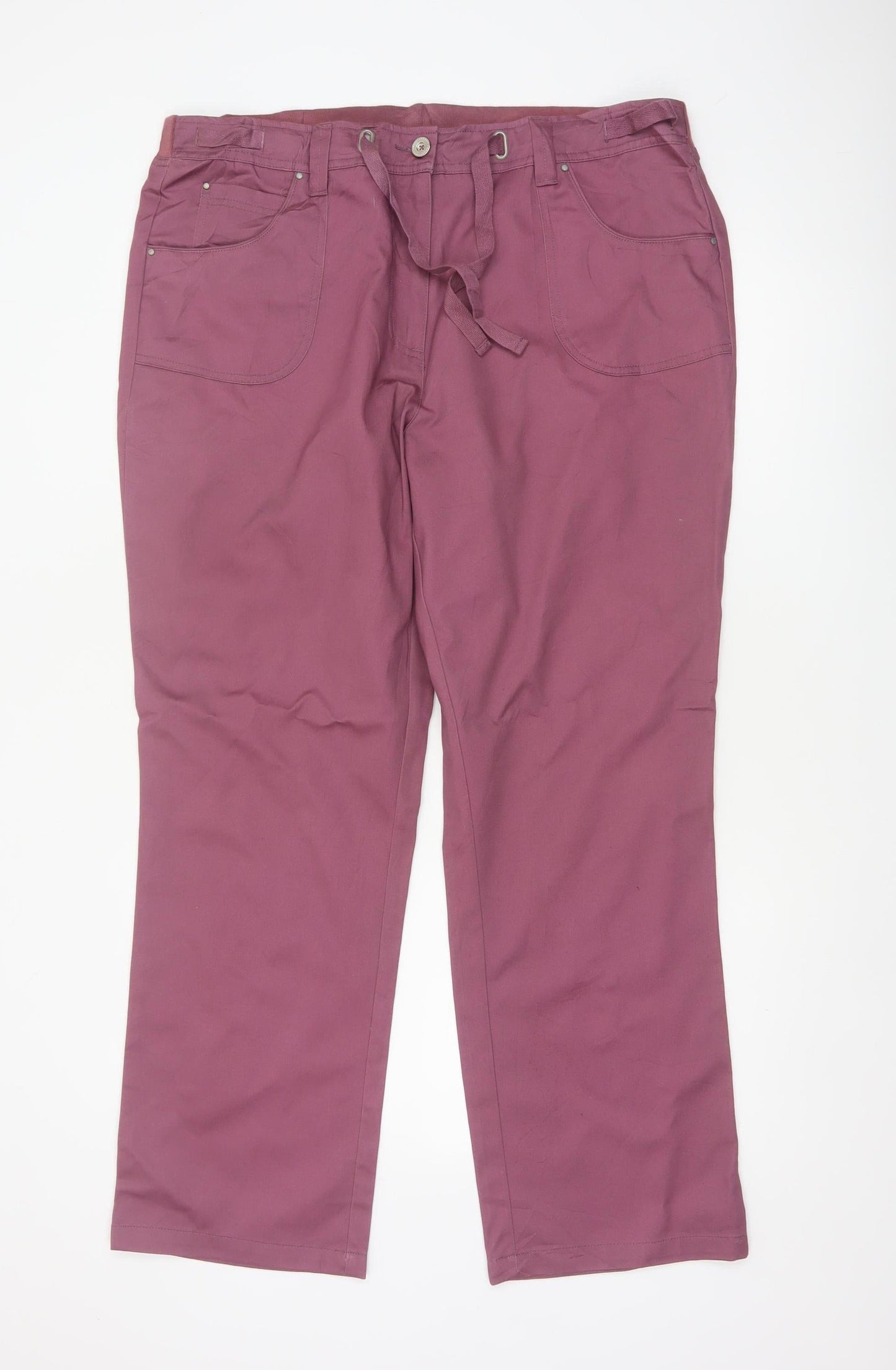 Cotton Traders Women Purple Size 18 Straight Trousers Tie Waist