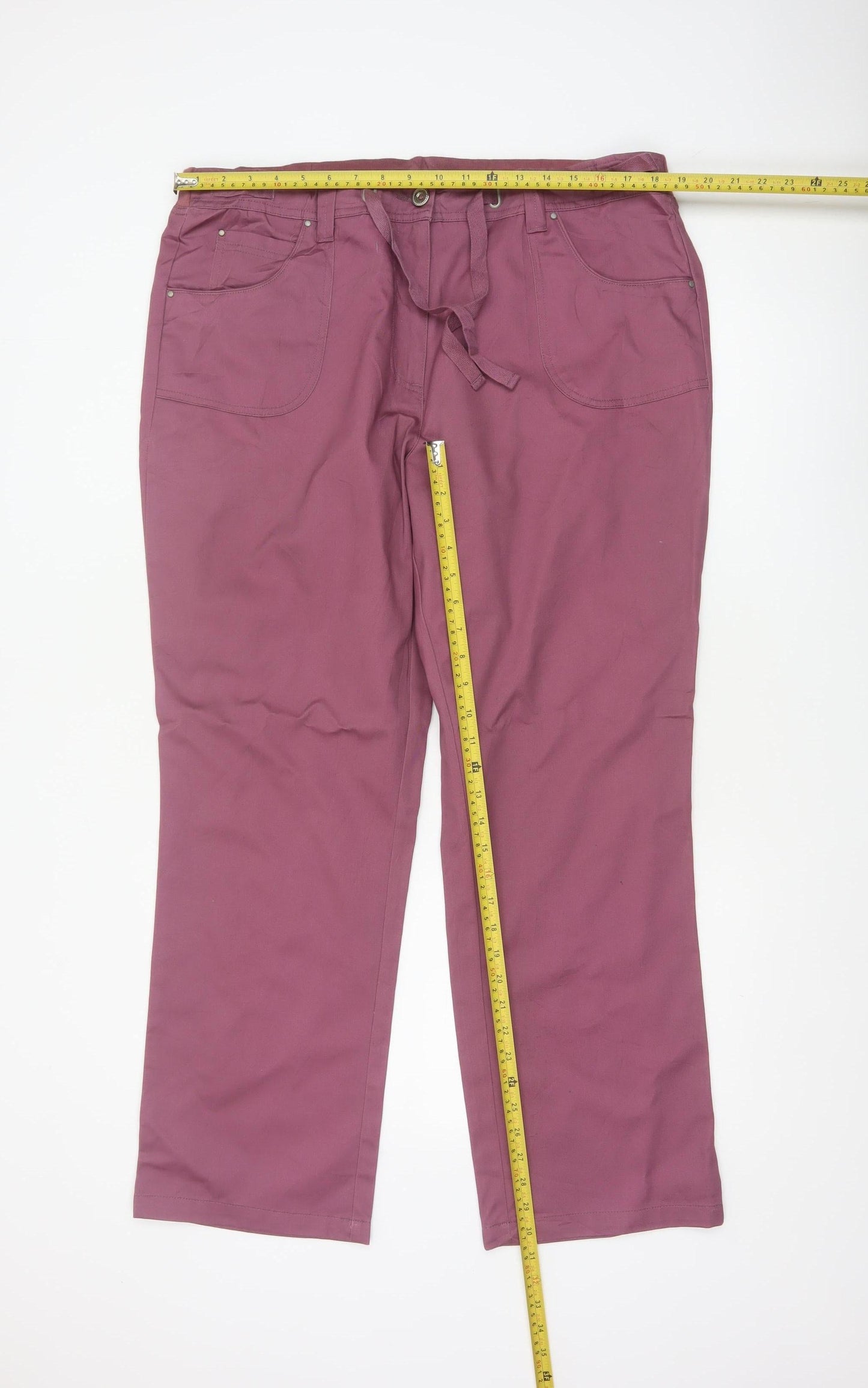 Cotton Traders Women Purple Size 18 Straight Trousers Tie Waist