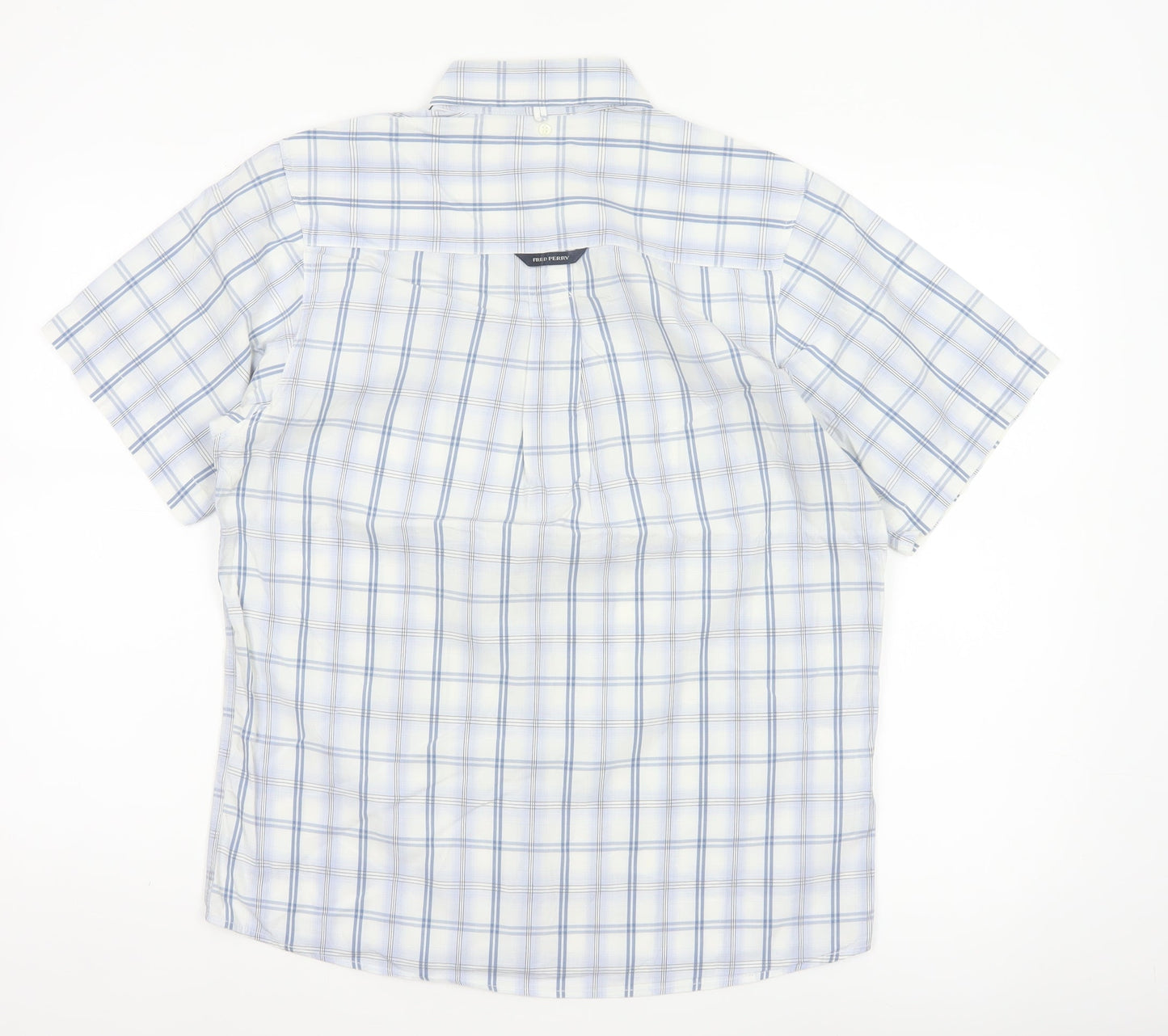 Fred Perry Men’s White Blue Check Cotton S Button-Down Short Sleeve Shirt