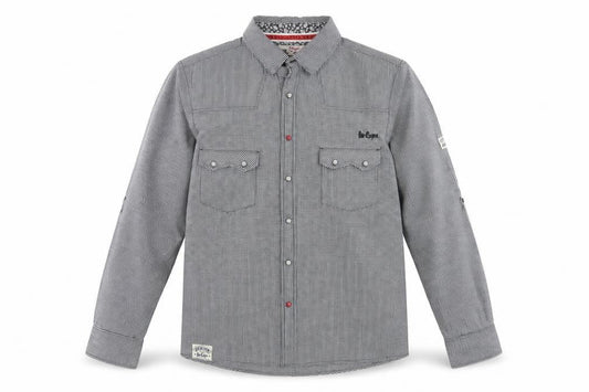 Lee Cooper Men's Grey Check Snap Western Shirt Size L Long Sleeve