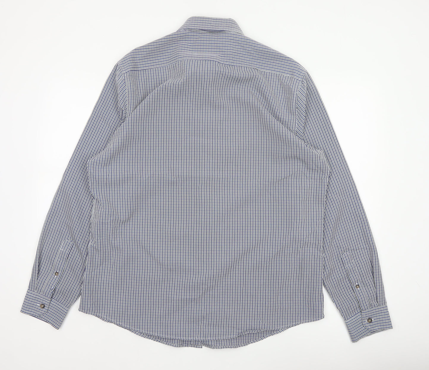 Atlantic Bay Men's Blue Check Button Down Shirt L Long Sleeve Polyester
