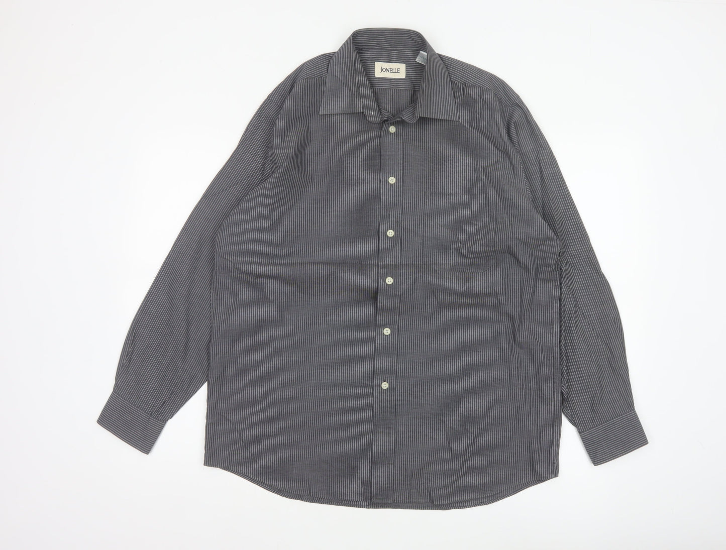 Jonelle Men’s Grey Pinstripe 15.5 Long Sleeve Button-Up Shirt