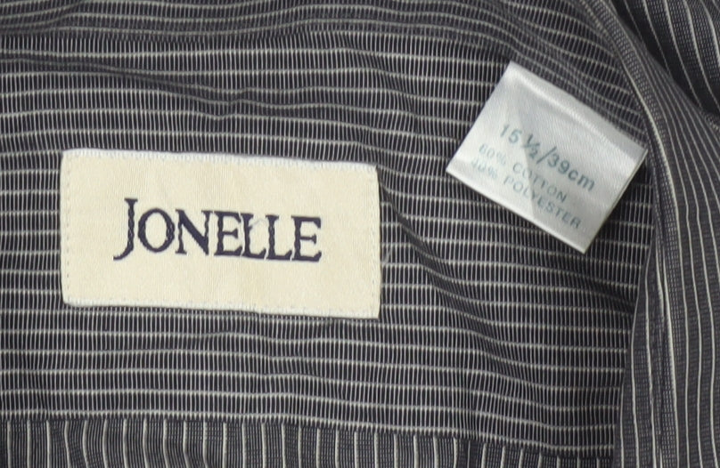 Jonelle Men’s Grey Pinstripe 15.5 Long Sleeve Button-Up Shirt