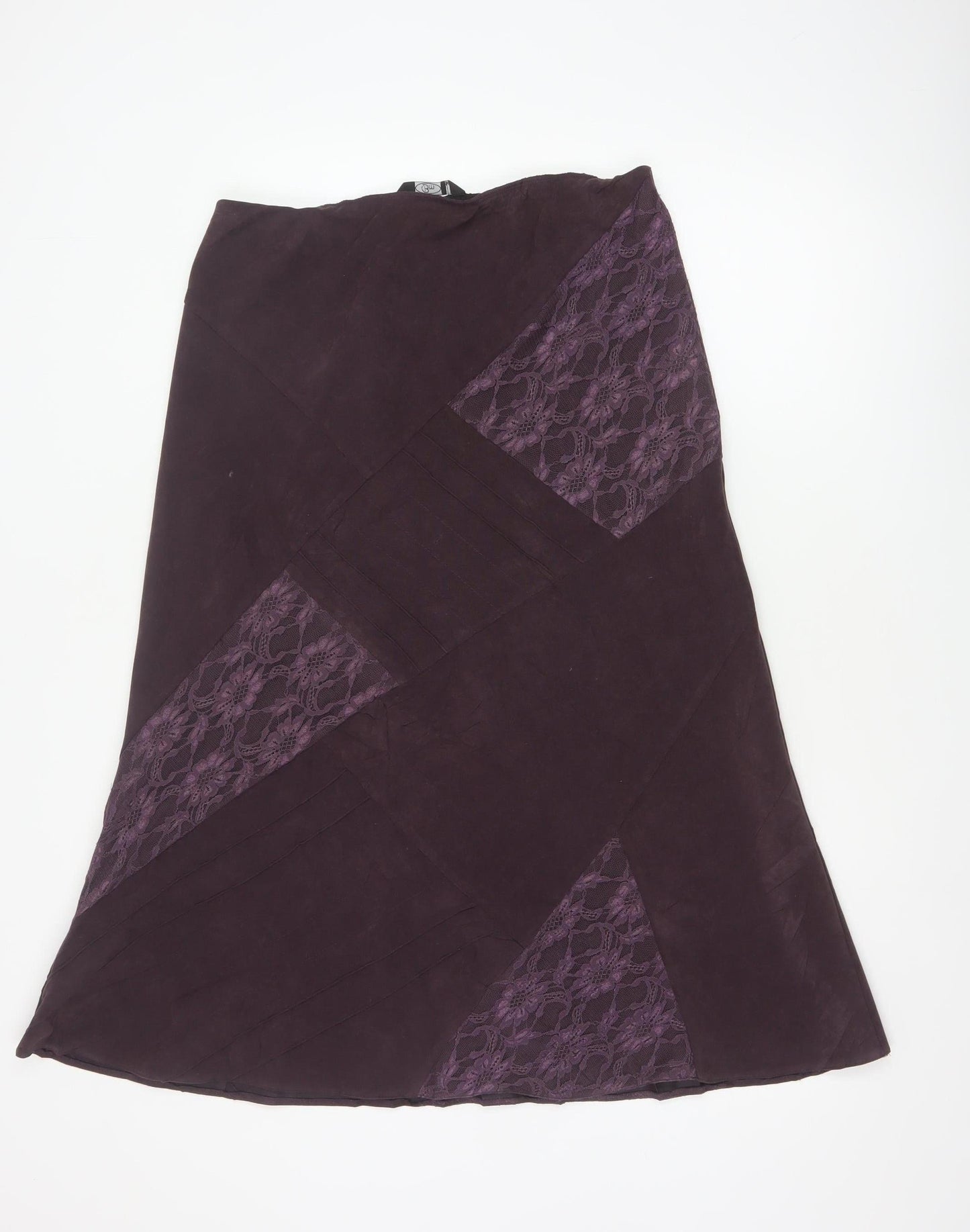 BM Women’s Purple Size 14 Midi A-Line Floral Lace Panel Skirt