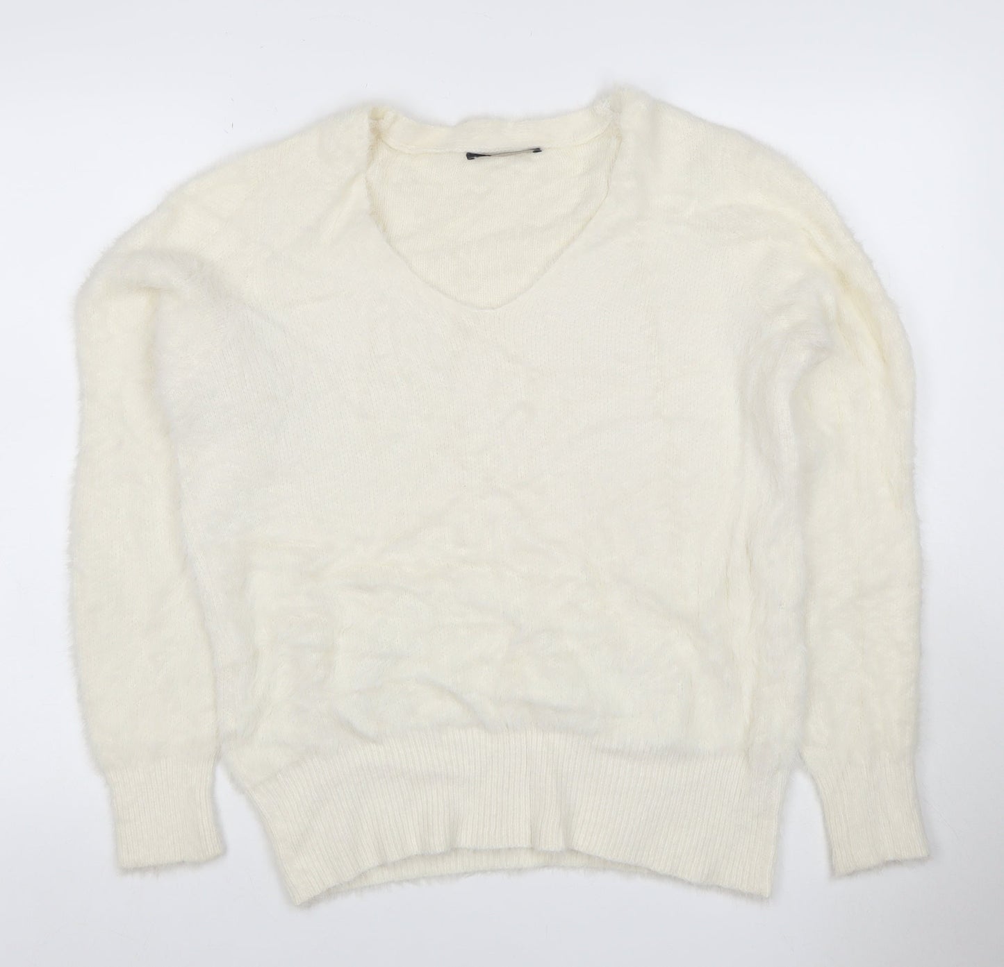 Marks and Spencer Women Ivory M V-Neck Cashmere Knit Pullover Jumper