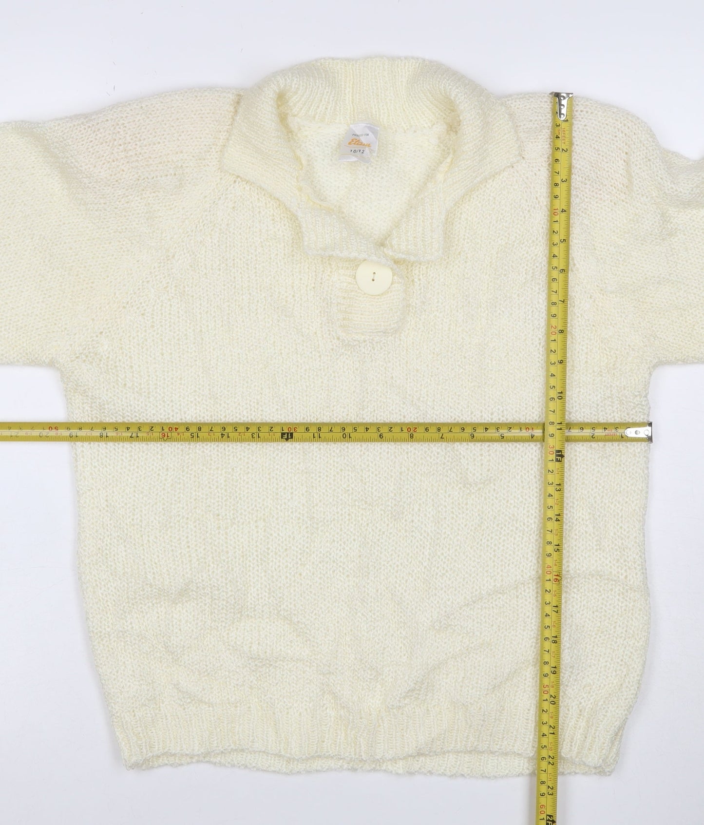 Etam Women’s Ivory Size 10 Chunky Knit Collared Henley Jumper