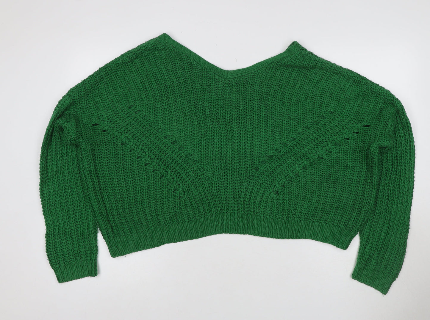 Urban Outfitters Women Green XS Chunky Knit V-Neck Cropped Pullover Jumper
