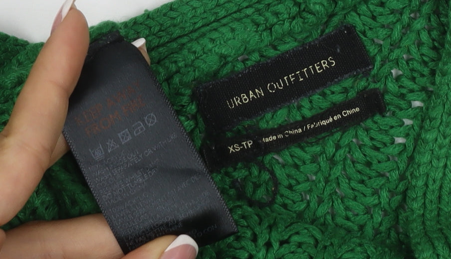 Urban Outfitters Women Green XS Chunky Knit V-Neck Cropped Pullover Jumper