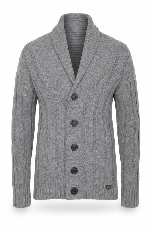 Superdry Men Grey M Cable Knit Wool Blend Button Cardigan