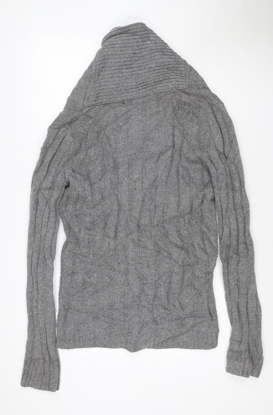 Superdry Men Grey M Cable Knit Wool Blend Button Cardigan
