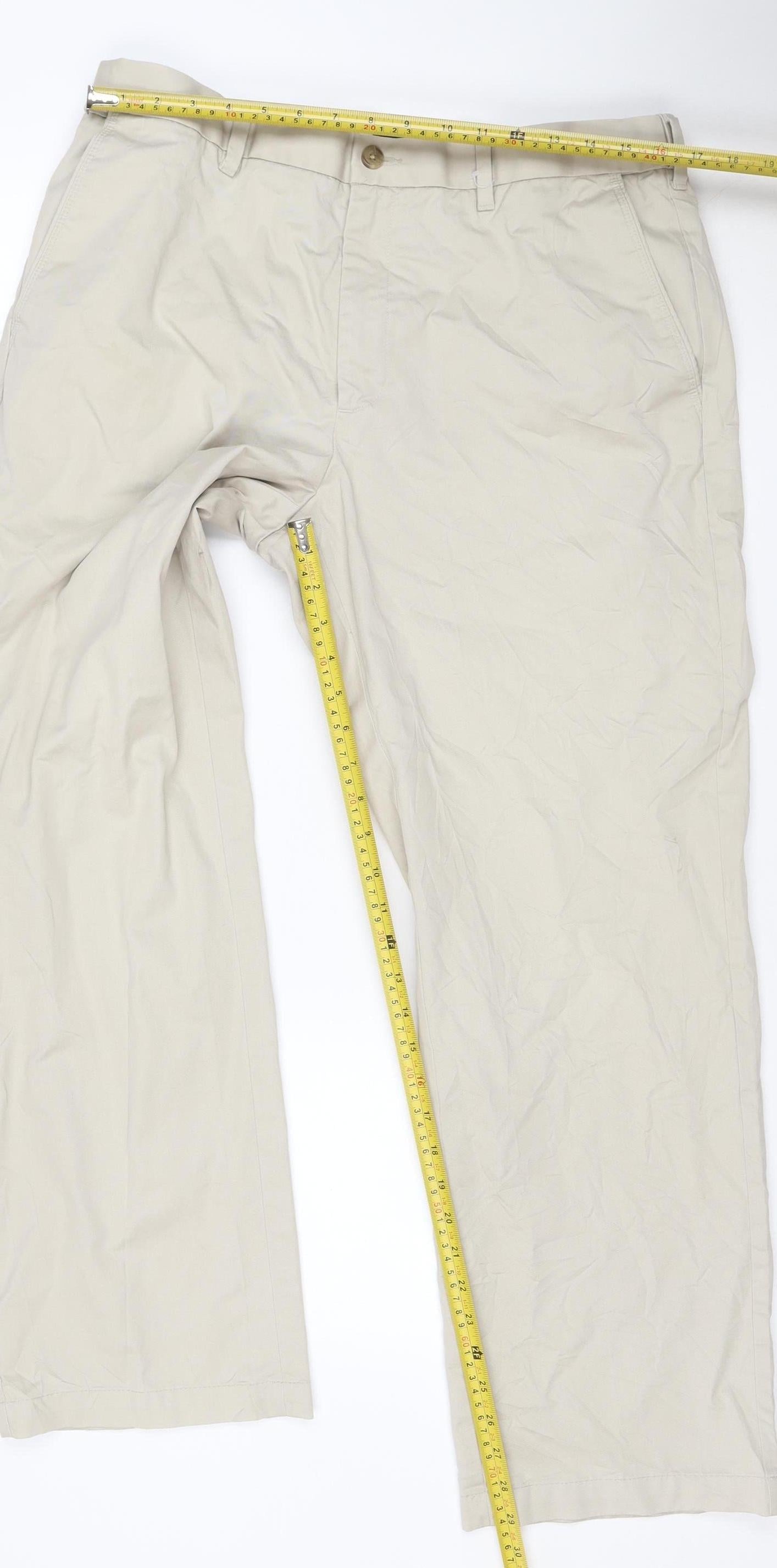 Marks and Spencer Men Beige 36W 31L Blue Harbour Cotton Chino Trousers
