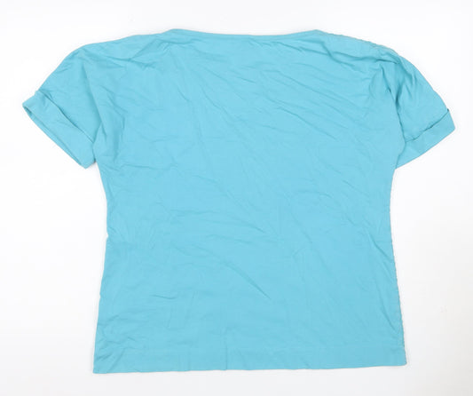 Jaeger Women Blue L Cotton Broderie Anglaise Short Sleeve T-Shirt