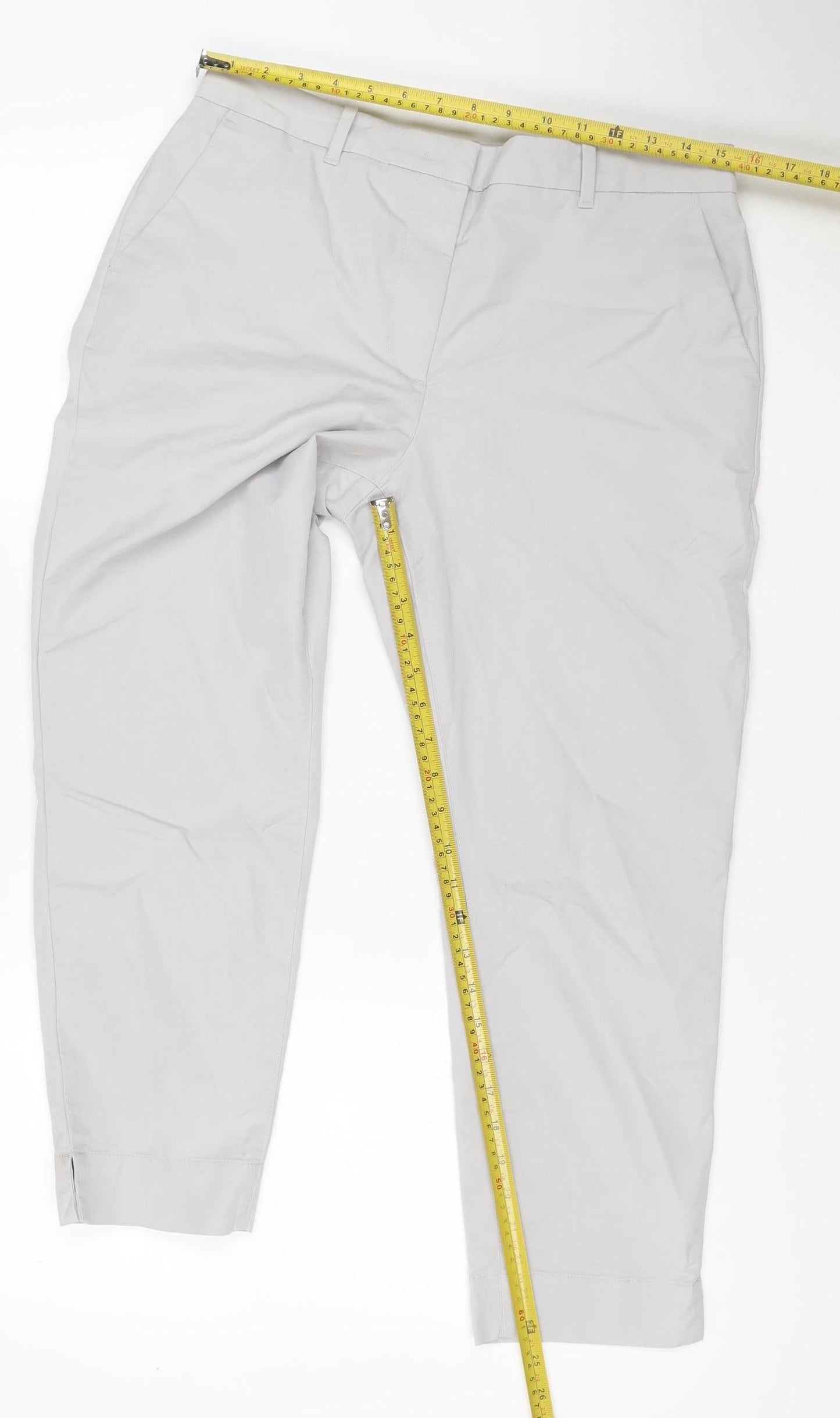 M&S Collection Women White Size 12 Straight Leg Cotton Blend Trousers