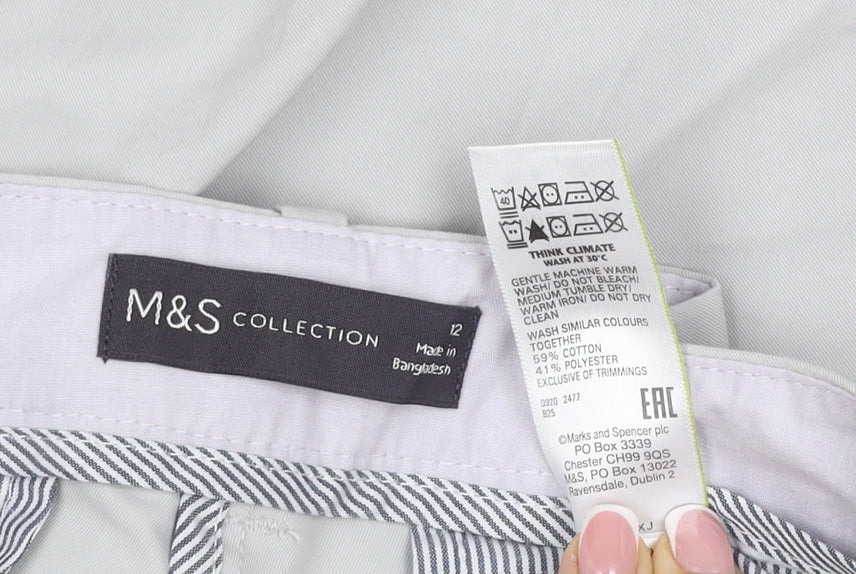 M&S Collection Women White Size 12 Straight Leg Cotton Blend Trousers