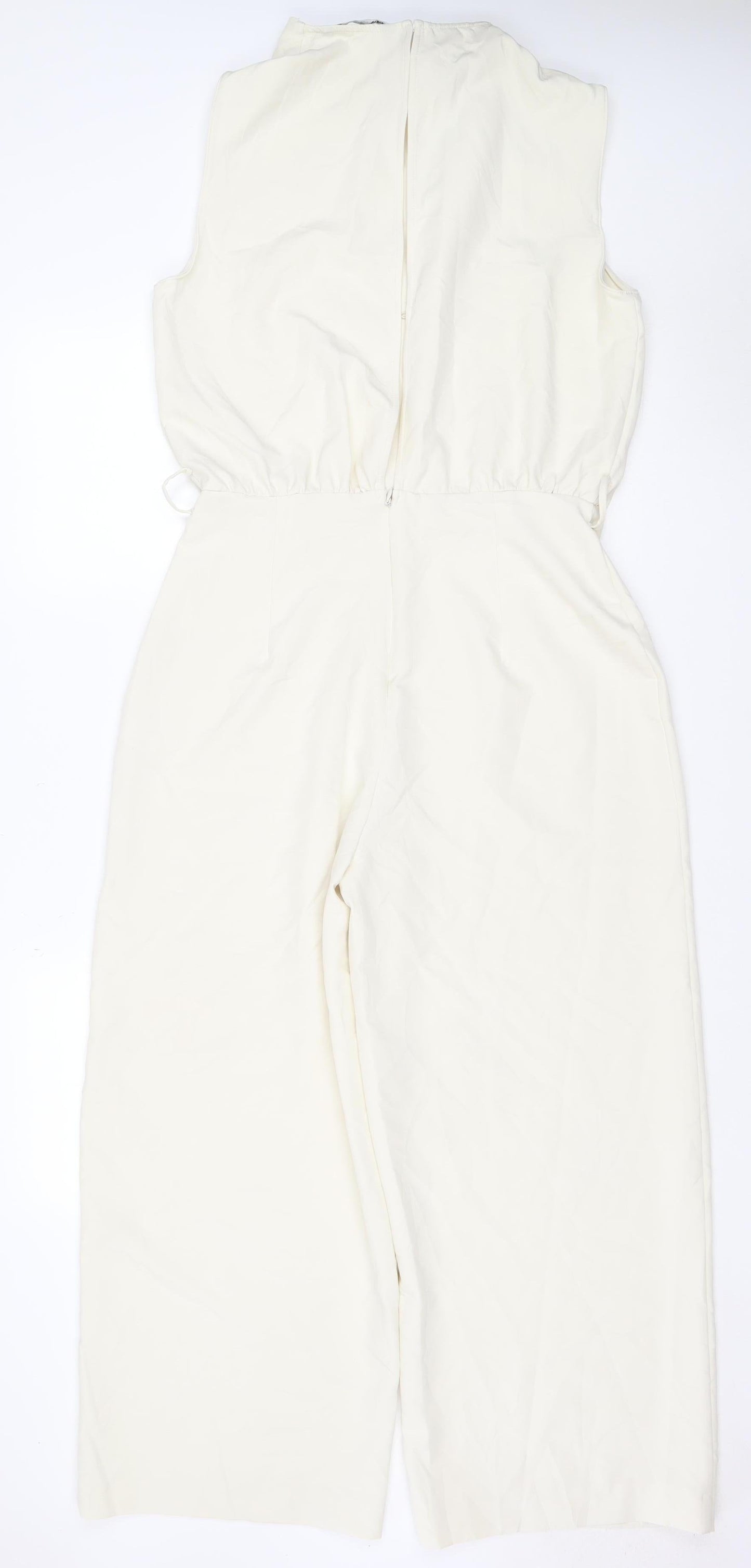 Zara Women Ivory UK 12 Sleeveless Wide-Leg Stretch Jumpsuit