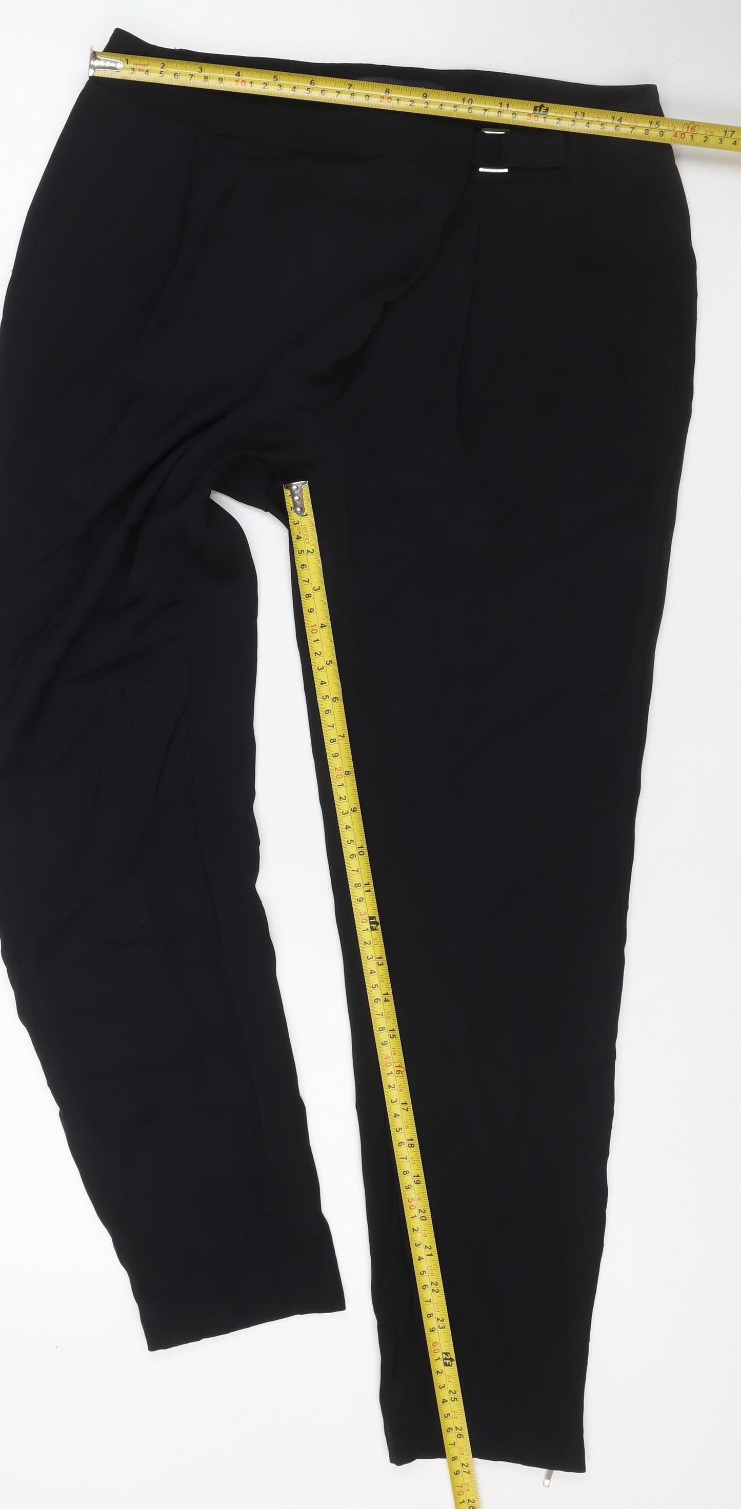 Marks & Spencer Women Black UK 12 Wide-Leg Dress Trousers Ankle Zip