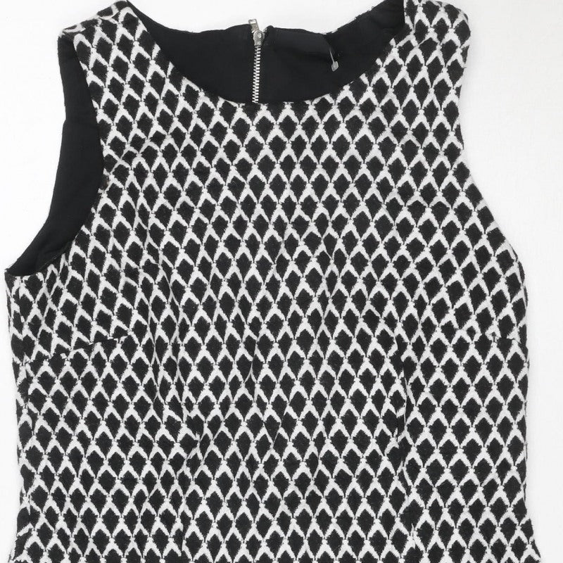 Wallis Women Black White UK 8 Geometric Knee Length Shift Dress