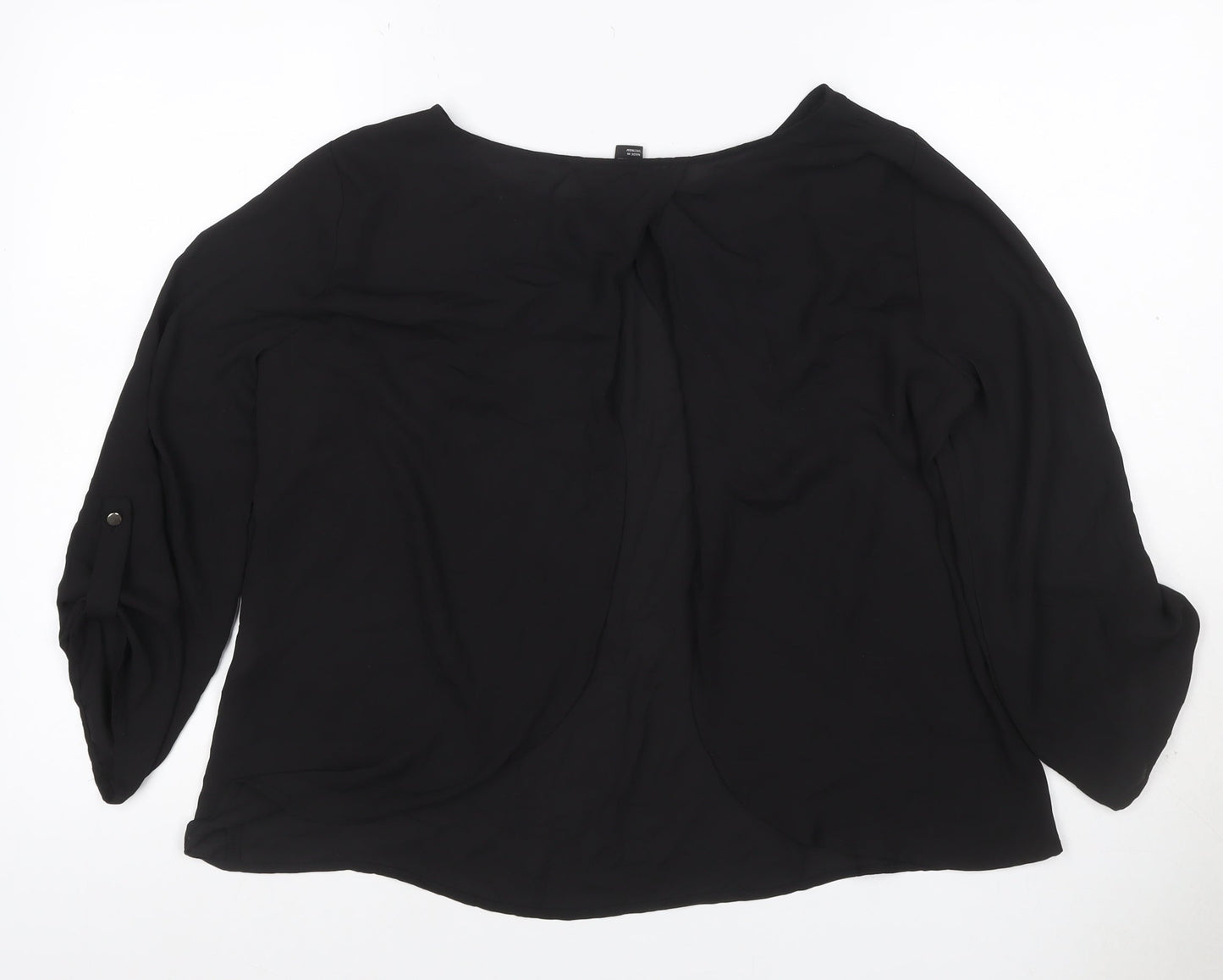 Forever 21 Women Black L Roll Tab Sleeve Polyester Blouse