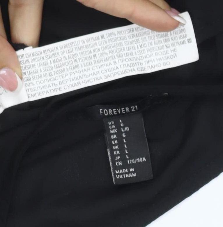 Forever 21 Women Black L Roll Tab Sleeve Polyester Blouse