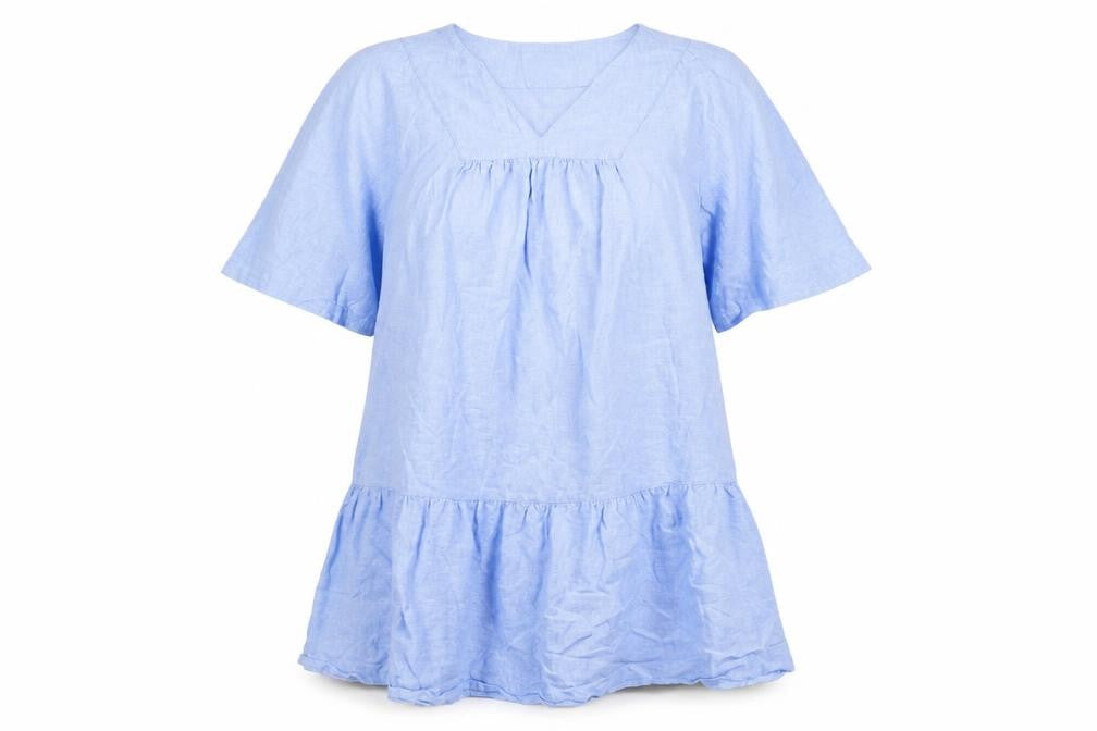 Marks and Spencer Women Blue Linen Blend Size 16 A-Line Ruffle Dress