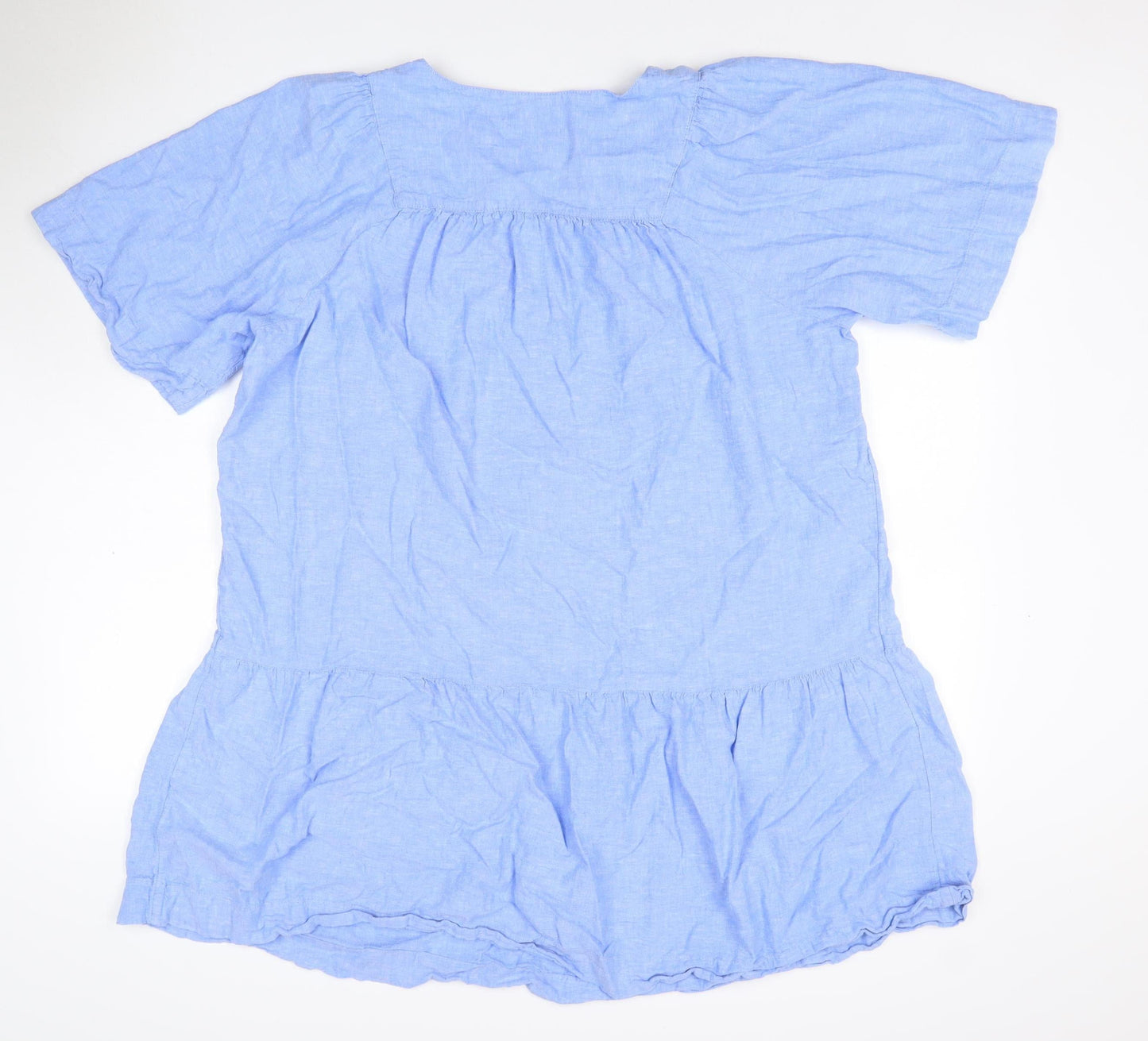 Marks and Spencer Women Blue Linen Blend Size 16 A-Line Ruffle Dress