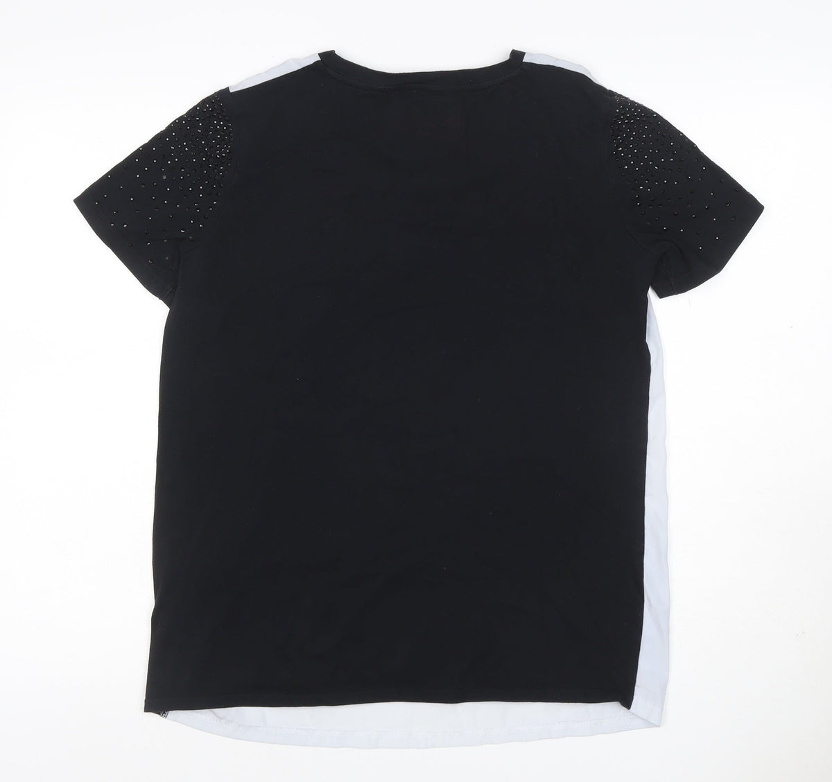 Silvian Heach Women White Black S David Bowie Rhinestone Ringer T-Shirt