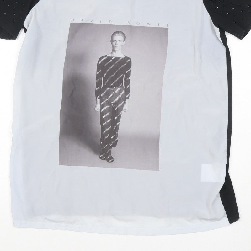 Silvian Heach Women White Black S David Bowie Rhinestone Ringer T-Shirt