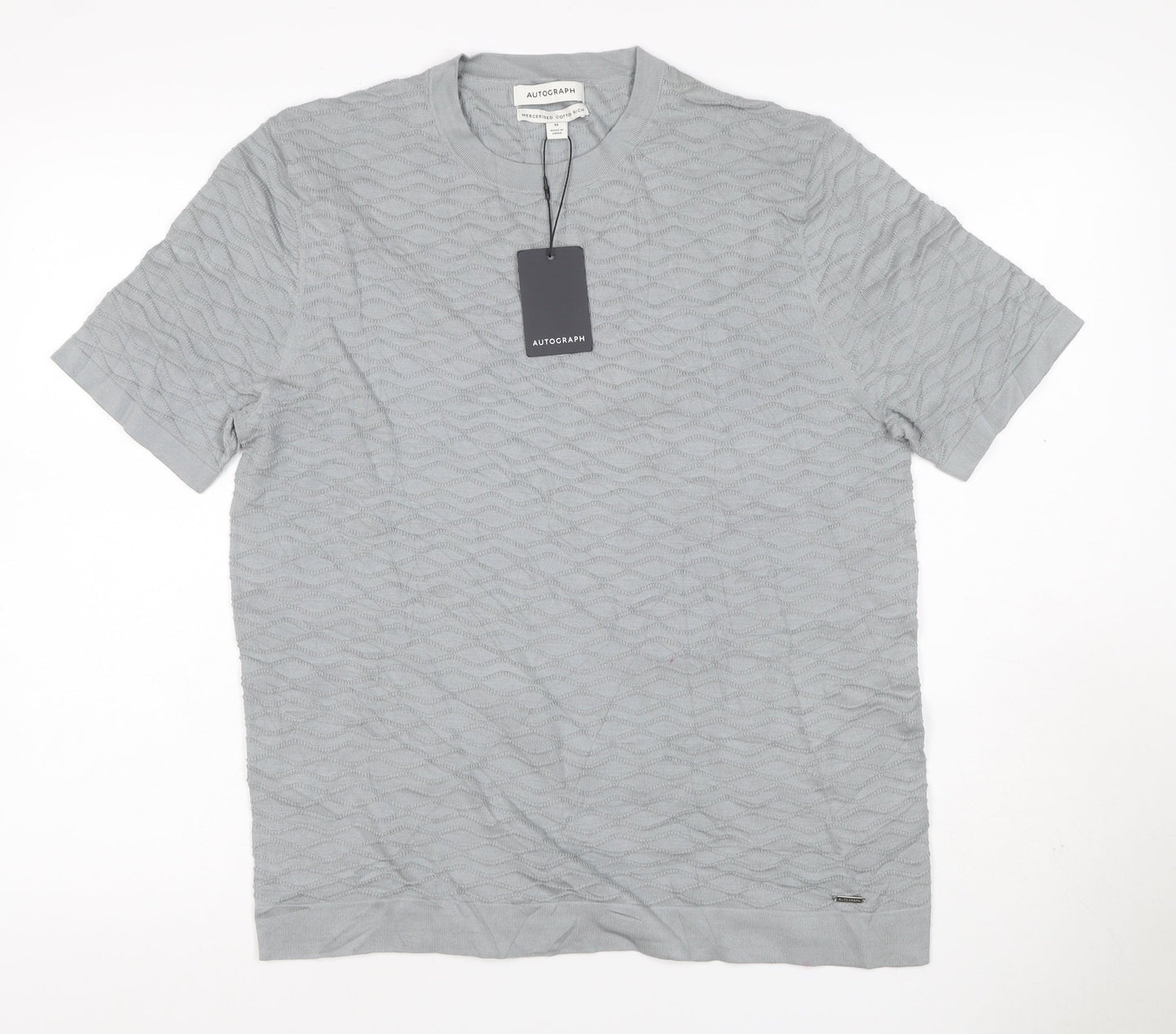Marks & Spencer Men's Grey M Mercerised Cotton Rich Textured Knit T-Shirt
