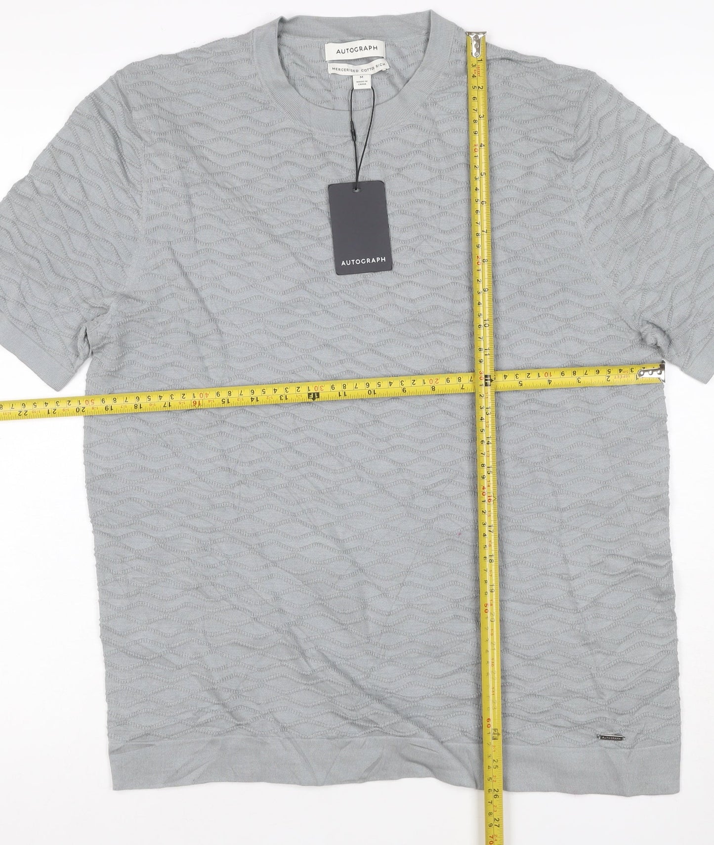 Marks & Spencer Men's Grey M Mercerised Cotton Rich Textured Knit T-Shirt