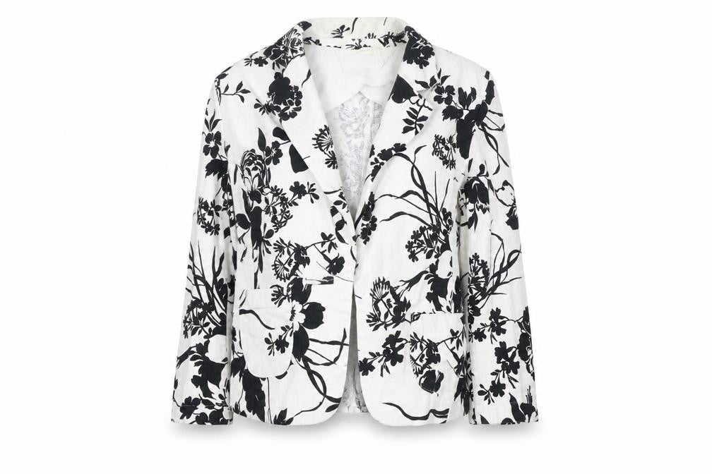 Marks & Spencer Women White Black Floral Linen Blend Blazer UK 10