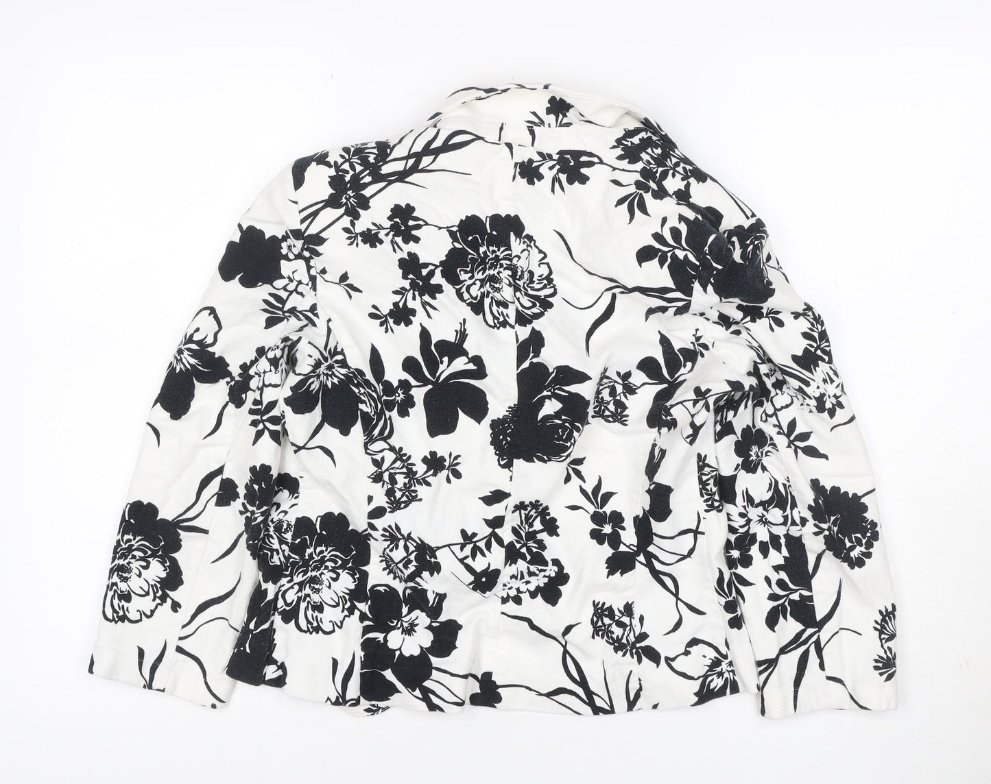 Marks and Spencer Women White Black Floral Linen Blend Blazer UK 10