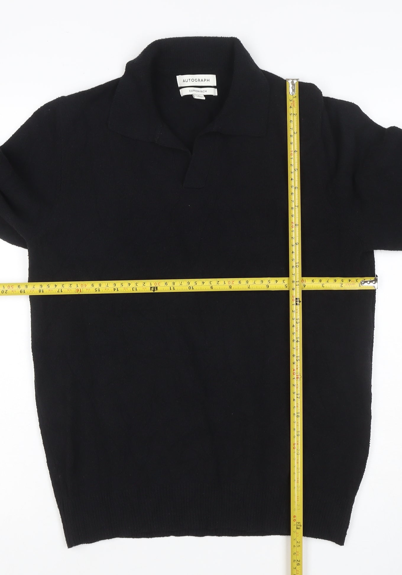Autograph Men’s Black Cotton Cashmere Collared Pullover Jumper Size S