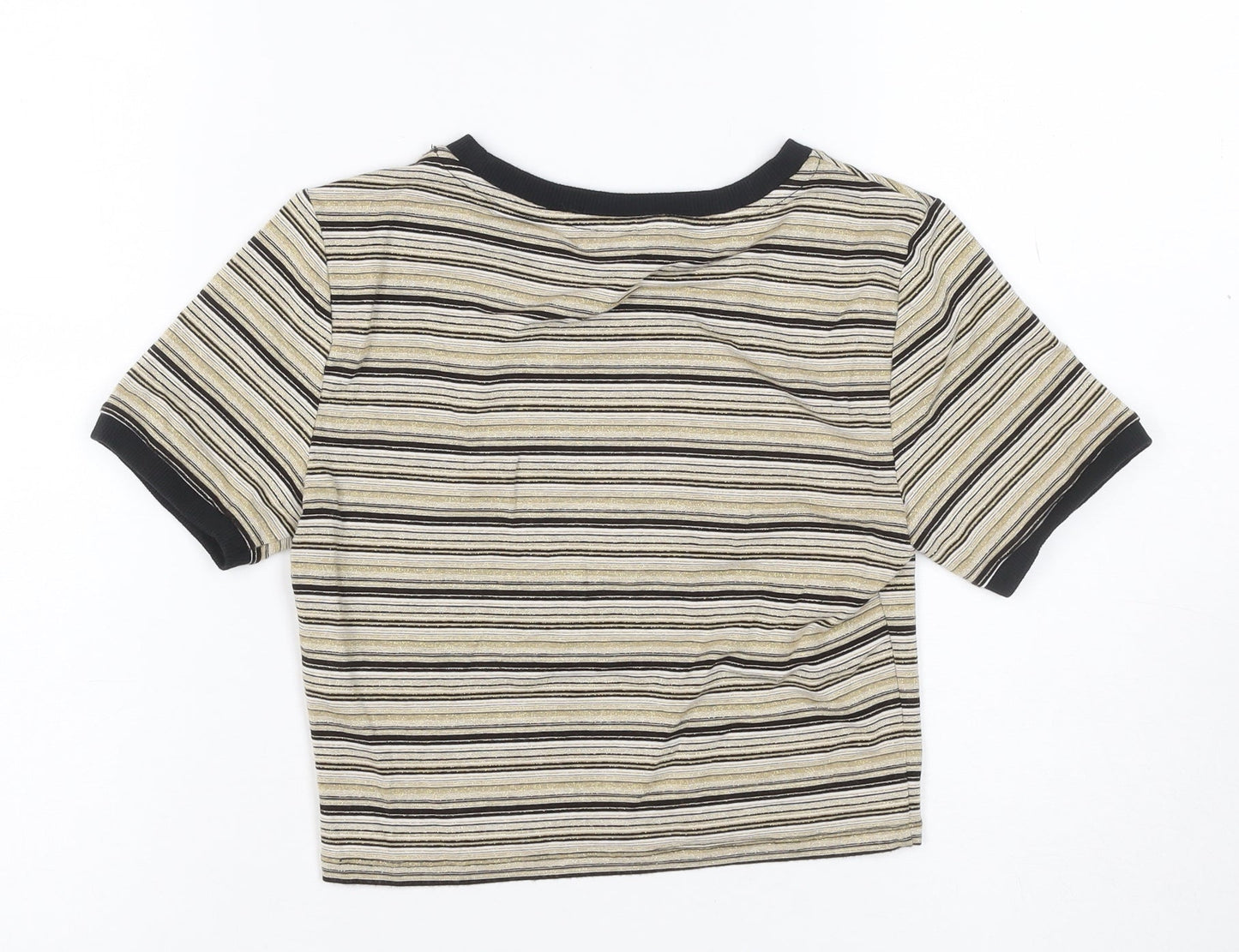 Topshop Women Gold Black Stripe Jersey T-Shirt UK 6 Short Sleeve