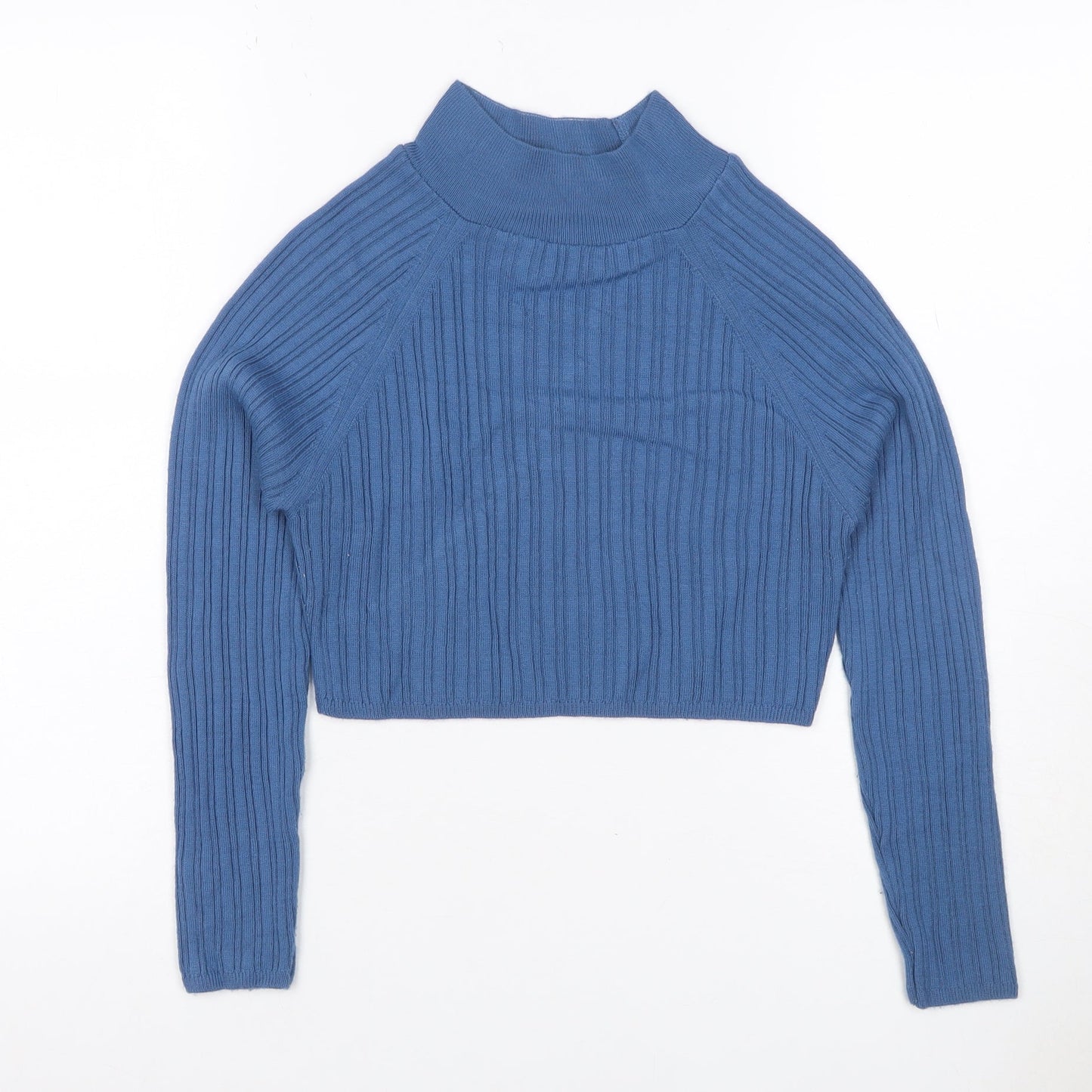 ASOS DESIGN Women Blue UK 12 Ribbed High Neck Slim Pullover Jumper