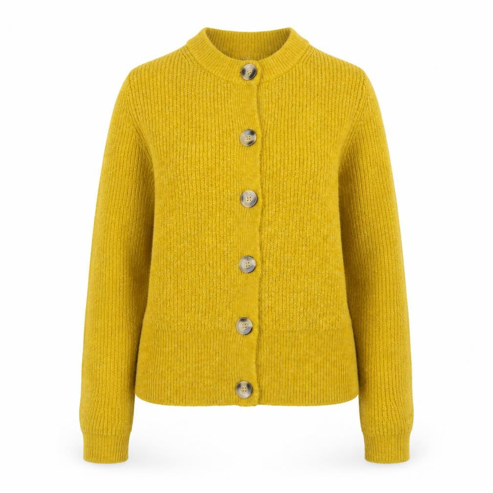 Marks and Spencer Women Yellow UK 8 Button Cardigan Rib Knit Wool Blend