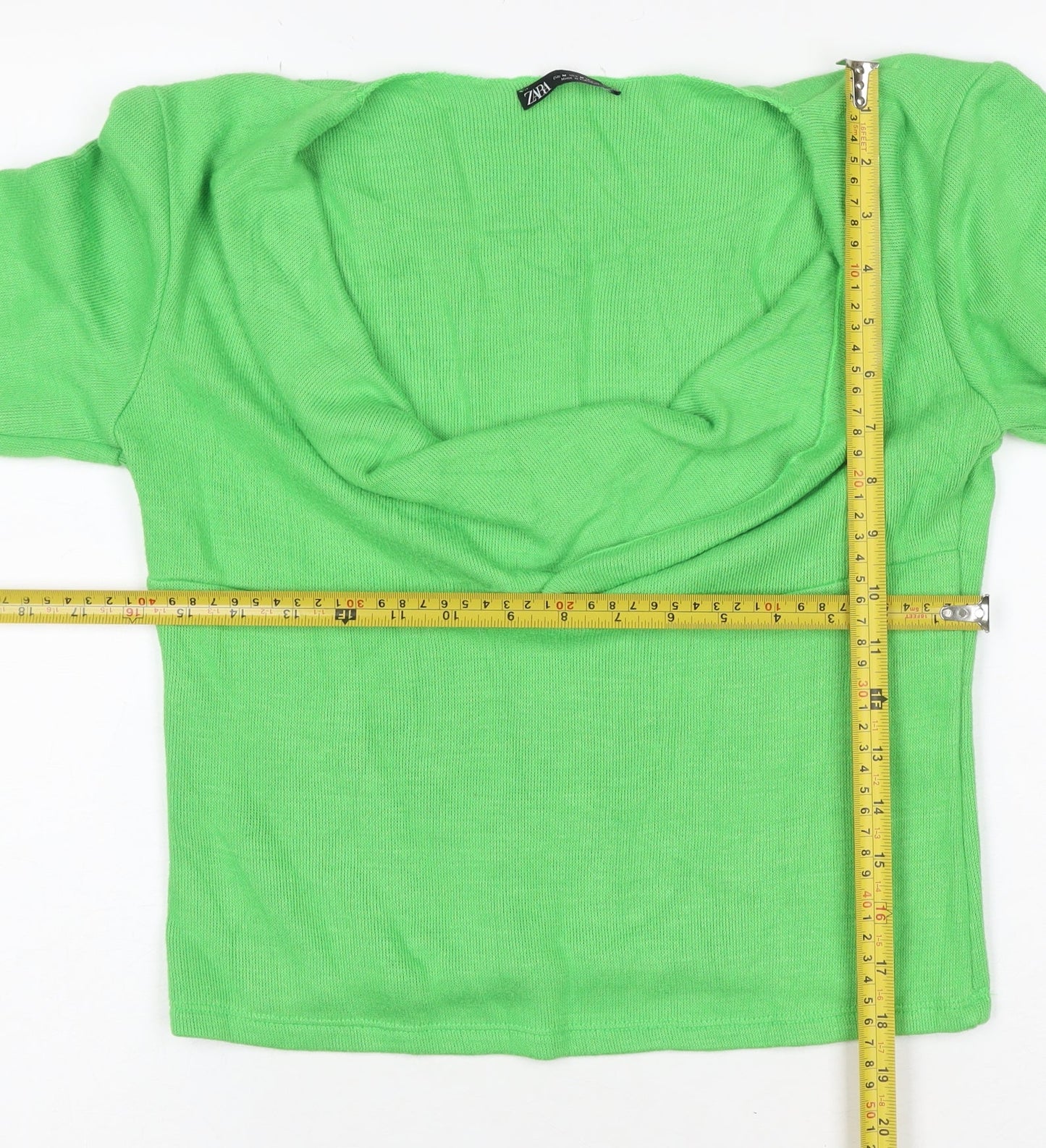 Zara Women Green M Lightweight Open Cowl Neck Knit Cardigan