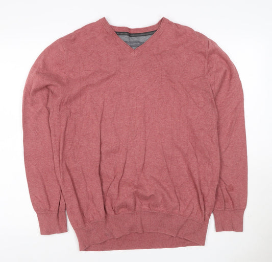 Rocha John Rocha Men’s Red Cotton V-Neck Pullover Jumper Size L