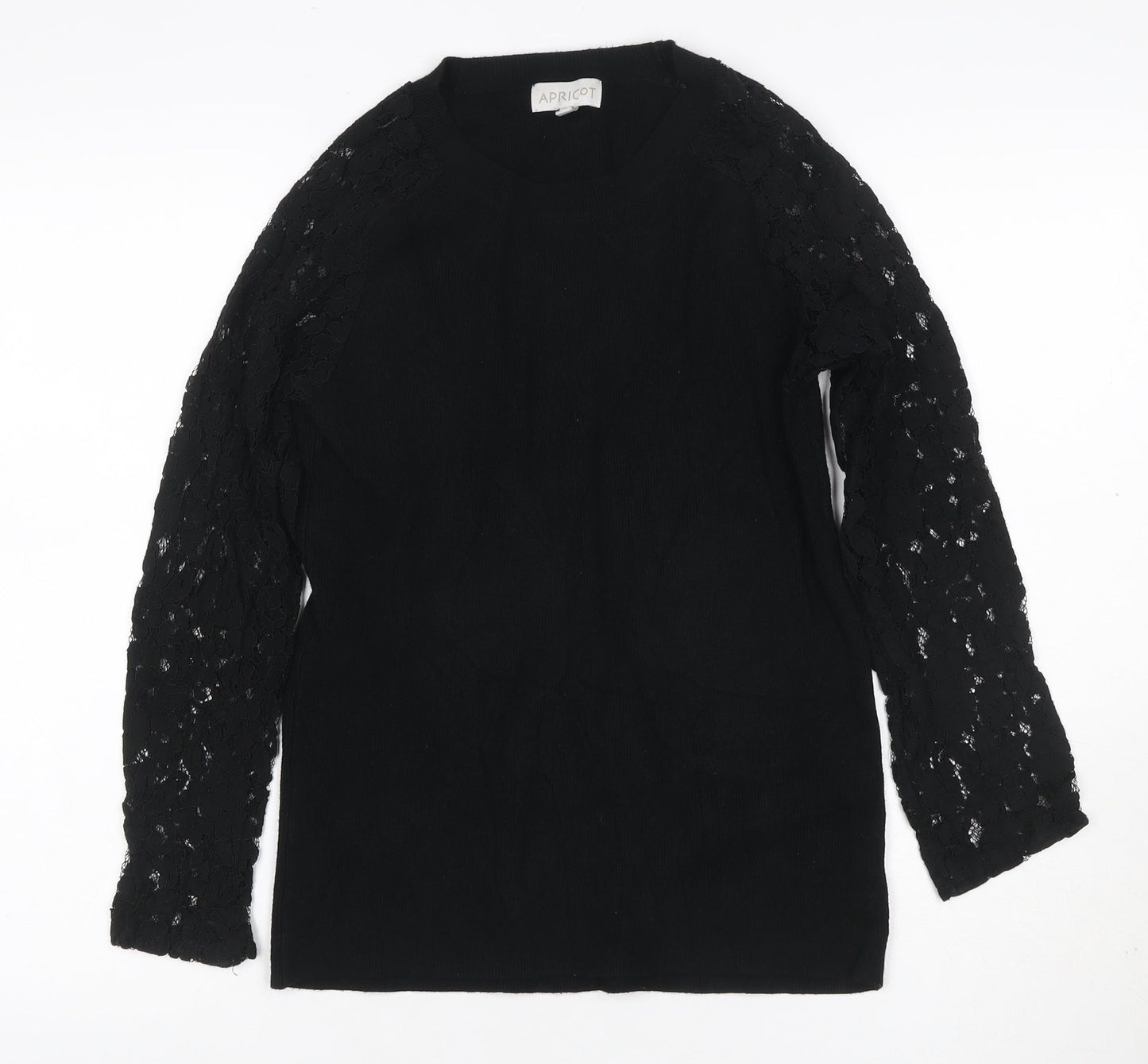 Apricot Women’s Black UK 14 Lace Sleeve Mock Neck Knit Tunic Jumper
