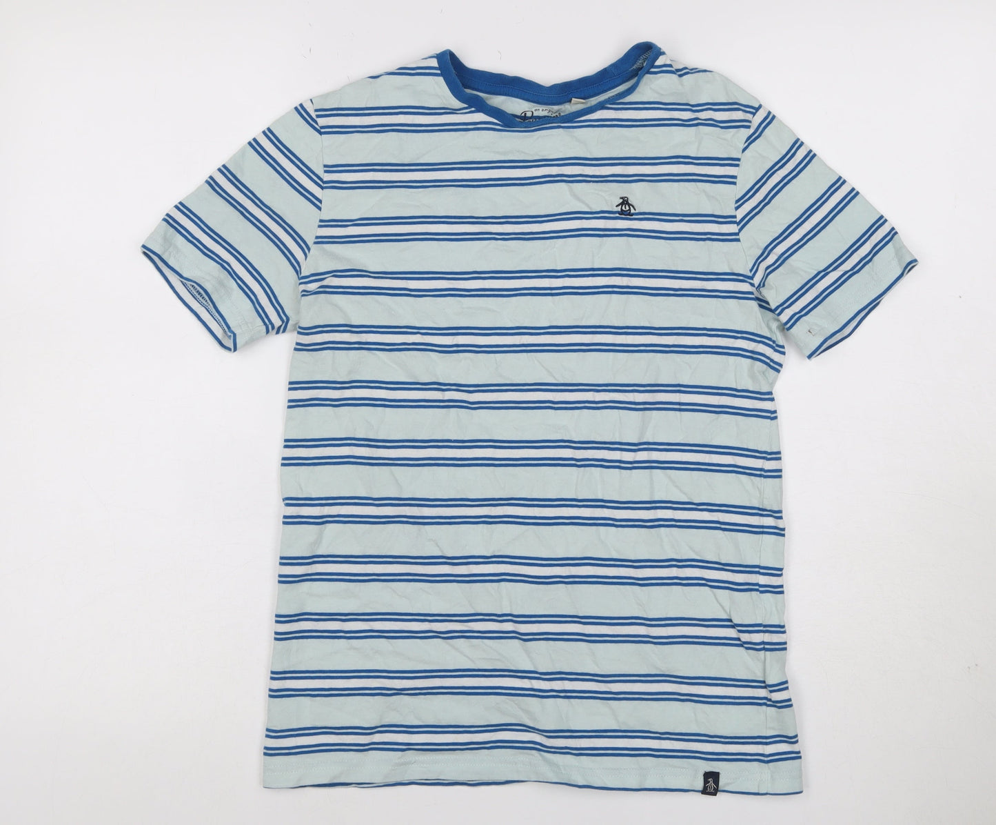 Original Penguin Boys Blue Striped 14-15 Years Logo Jersey T-Shirt