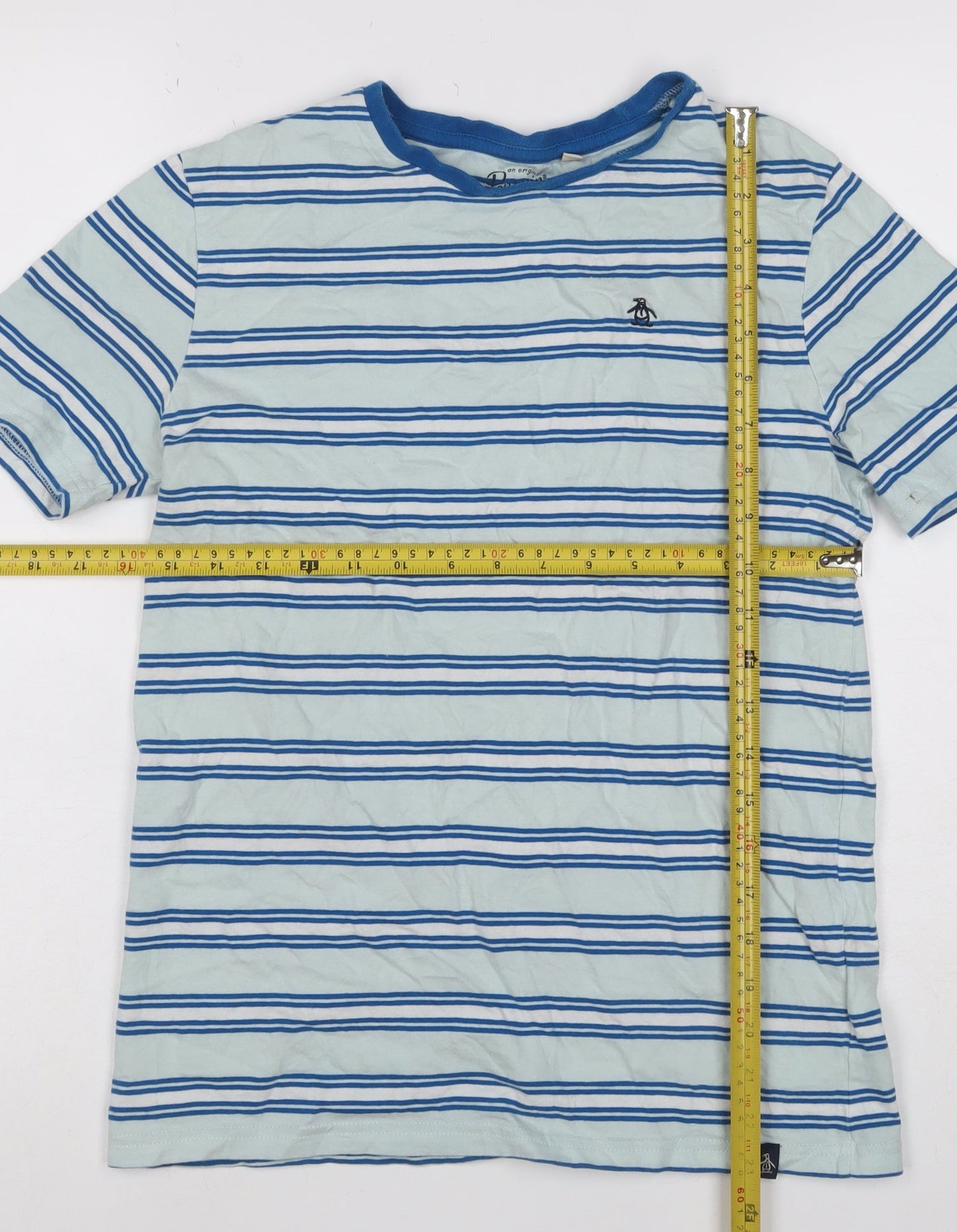 Original Penguin Boys Blue Striped 14-15 Years Logo Jersey T-Shirt