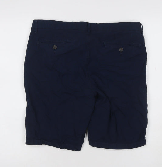 Marks and Spencer Men Blue 34in Cotton Chino Shorts Flat Front