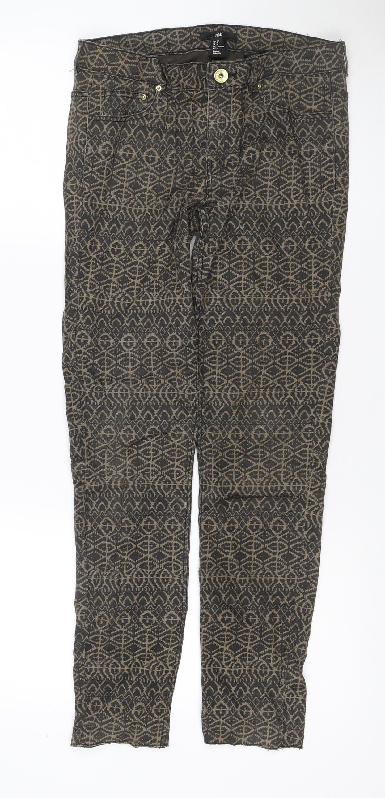 H&M Women’s Brown Aztec Geometric Skinny Stretch Jeans UK 10
