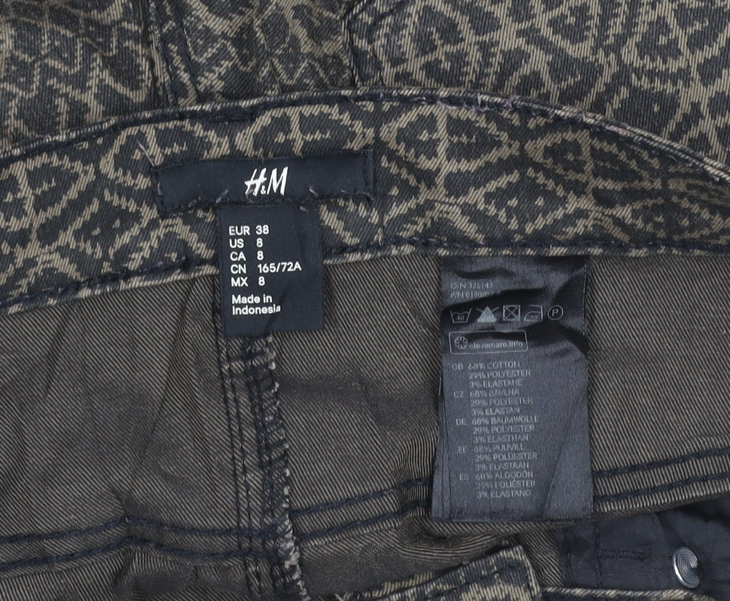 H&M Women’s Brown Aztec Geometric Skinny Stretch Jeans UK 10
