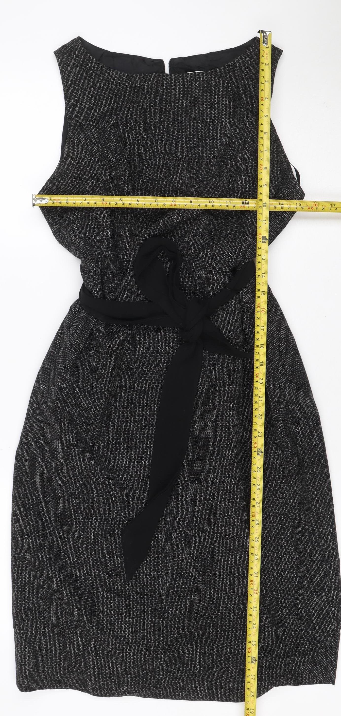 Wallis Women’s Black Silver Shimmer Fit & Flare Dress UK 16 Petite