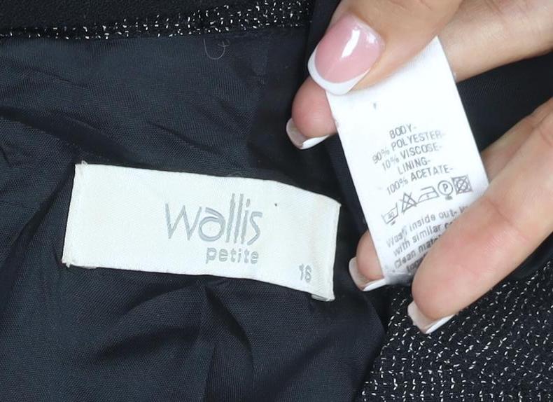 Wallis Women’s Black Silver Shimmer Fit & Flare Dress UK 16 Petite