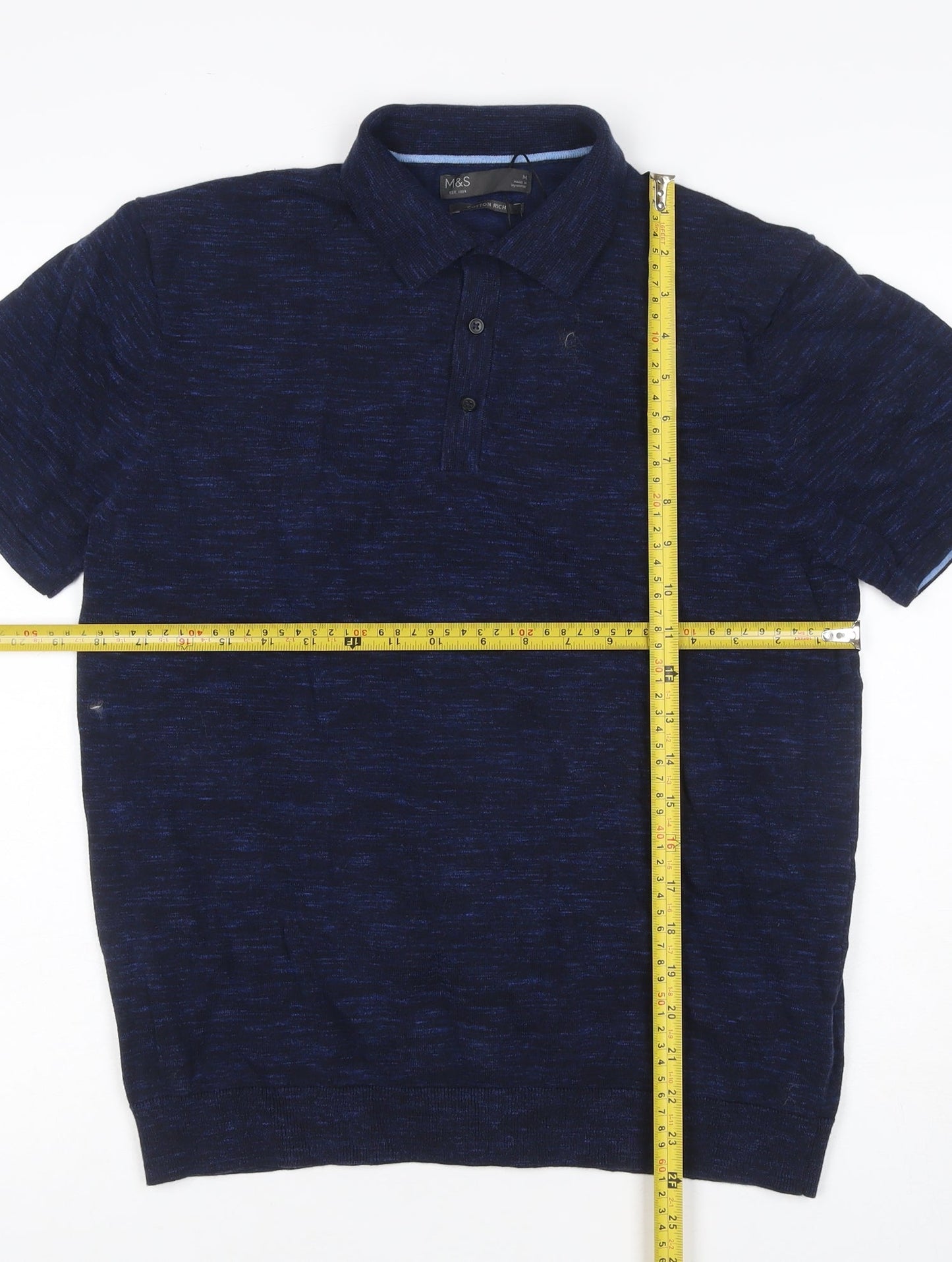 Marks and Spencer Men's Blue M Cotton Rich Short Sleeve Polo Shirt